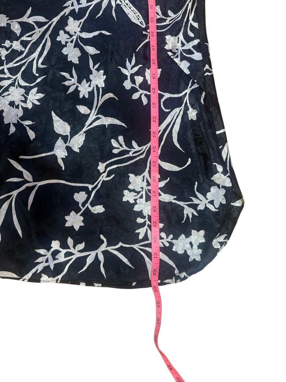 90s Vintage LA Intimates Black and Tan Floral Satin Slip Sleep Dress Medium - Picture 6 of 6